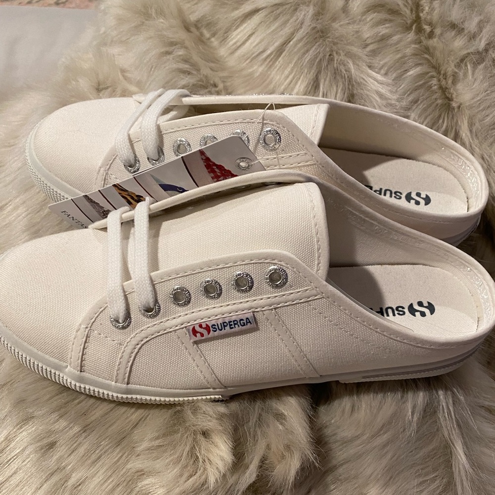 Superga slip-on sneaker in white canvas. NWT